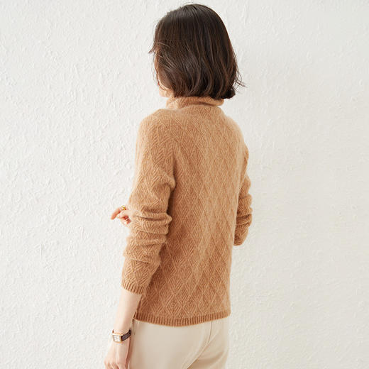 QHJY-JYDL2219秋冬新款欧美内搭修身羊毛针织衫女式阿兰花堆堆领打底衫毛衣 商品图4
