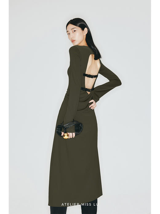 【沙漠狂花】露背环保皮带装饰弹力针织连衣裙/23000012B 商品图3