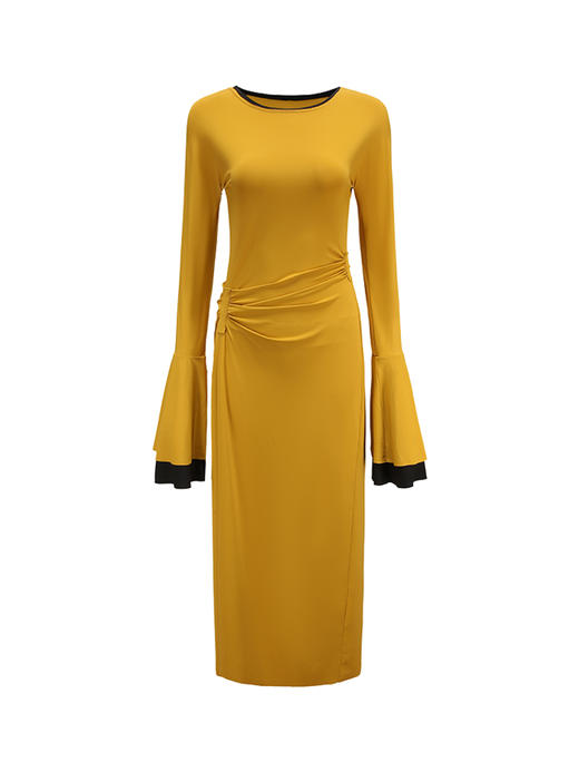 【橙沙之味】撞色拼接双层喇叭袖弹力针织连衣裙/23000013B 商品图4