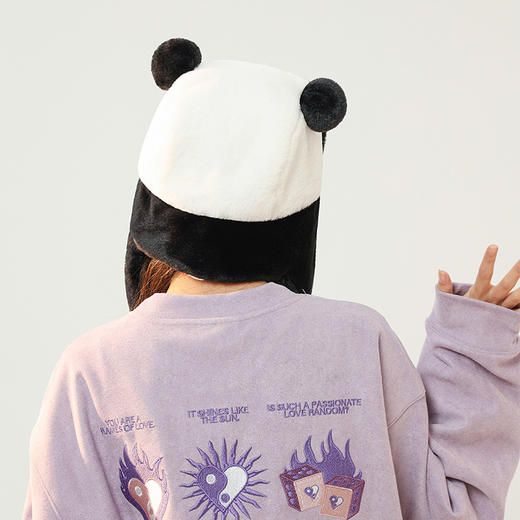 「熊猫雷锋帽」冬季毛绒加绒熊猫耳朵雷锋帽 萌系可爱加厚保暖护耳帽子女防寒配饰 商品图2