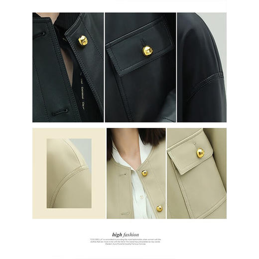 COCOBELLA细腻柔软PU皮衣外套中长款金属扣夹克SC515 商品图3