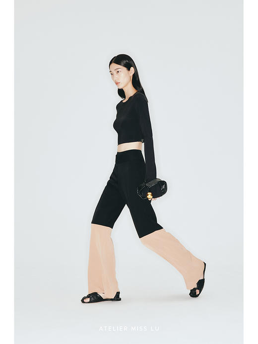 【阿尔卑斯】撞色拼接设计高腰喇叭裤/230006 商品图3