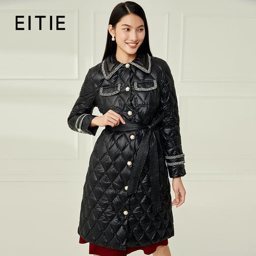 EITIE爱特爱冬季新款百搭轻薄收腰系带白鸭绒羽绒服女中长款外套6811503 商品图0