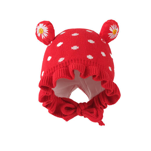 【可爱小雏菊荷叶花边针织帽】儿童帽子秋冬韩版可爱宝宝小雏菊花边针织帽包芯纱保暖帽子 商品图5