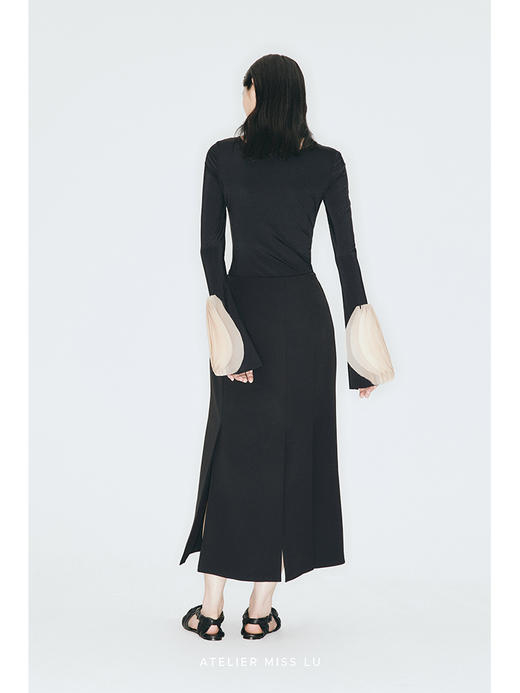 【锦鲤】立体薄纱拼接前后两穿镂空设计弹力针织上衣/230010 商品图1