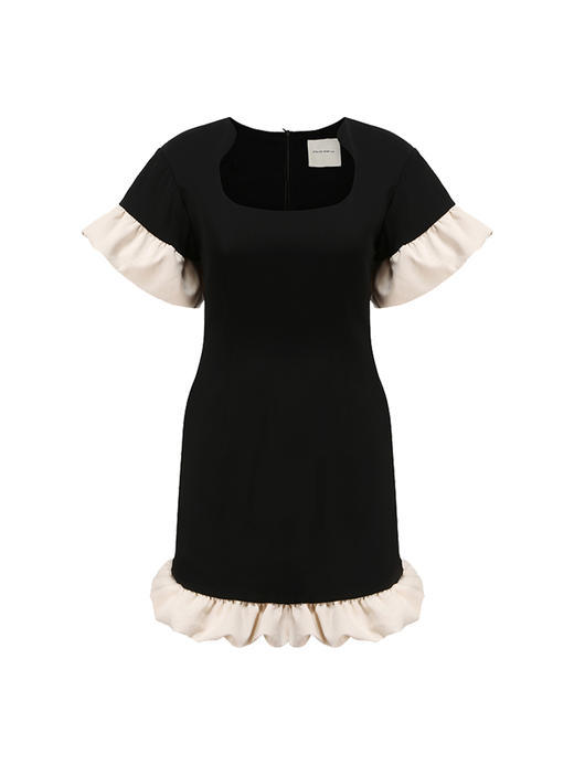 【天使爱美丽】马蹄领云朵花边拼接设计收腰短款连衣裙2300005 商品图4