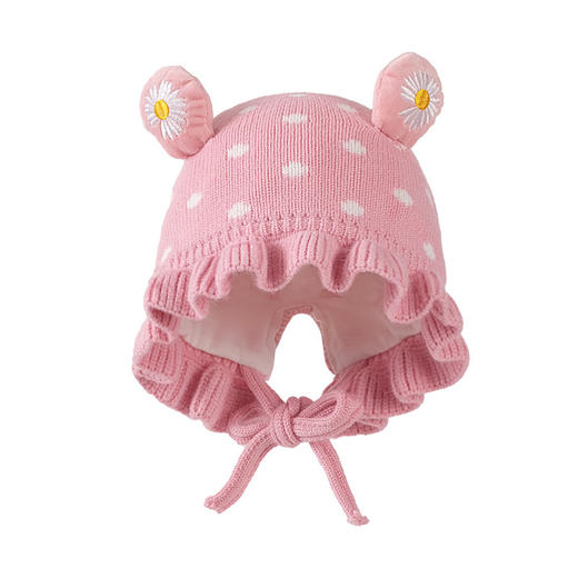 【可爱小雏菊荷叶花边针织帽】儿童帽子秋冬韩版可爱宝宝小雏菊花边针织帽包芯纱保暖帽子 商品图8