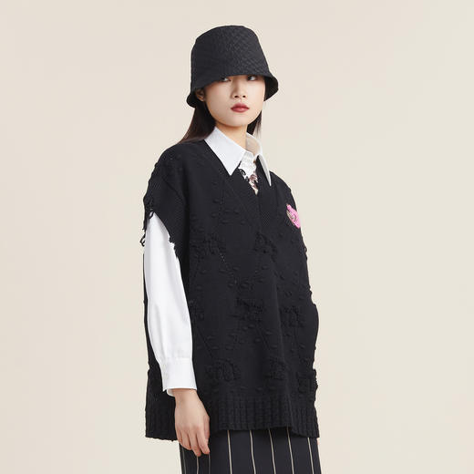 谜底2022秋款时尚休闲宽松百搭针织衫中长款针织马甲女223MZ1346 商品图1