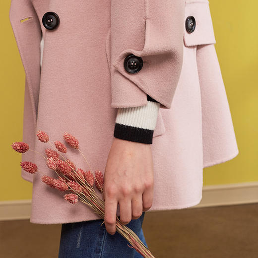 欧芮儿2019冬羊毛大衣粉色毛呢外套女中长款百搭呢子大衣 商品图2