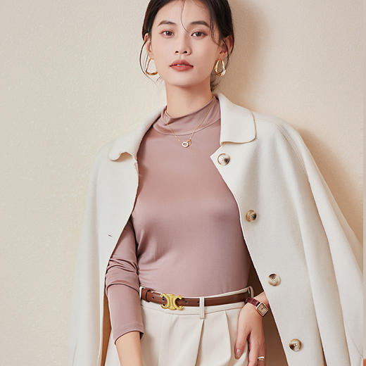 TG-TG03S206真丝小高领女长袖打底衫 经典版型桑蚕丝T恤女打底衫上衣 商品图1