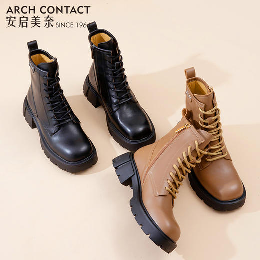 ARCHCONTACT安启美奈圆头真牛皮系带马丁靴52786 商品图0