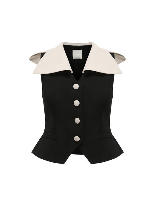 【罗马假日】撞色异形大翻领收腰马甲上衣/23005A 商品图4