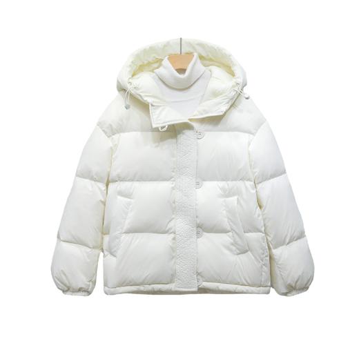 「两款配色！2022秋冬新款」柔菇菇羽绒服女 纯色加厚连帽简约大口袋面包服宽松外套上衣 商品图4