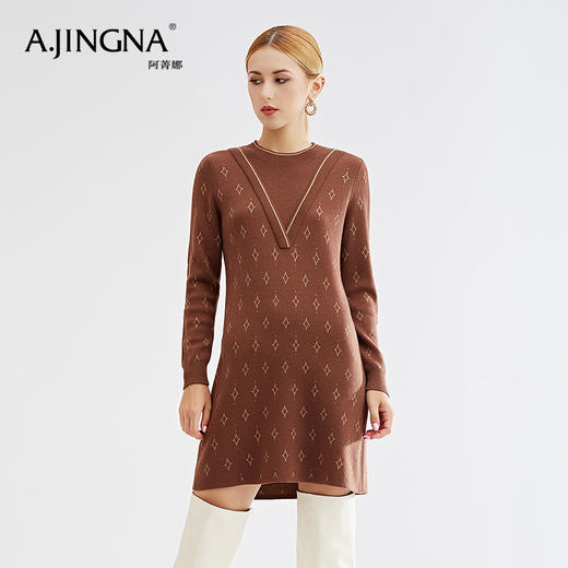 【特价款不退不换】阿菁娜秋冬新款原创复古花纹三色芝麻点提花减龄高级两件式A27D312035 商品图1