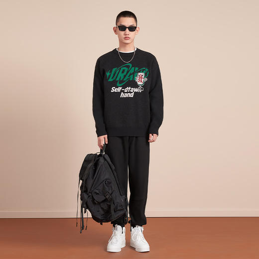 西遇针织衫男2023年秋冬季新款麻将发财长袖内搭毛衣圆领宽松上衣12122454 商品图1