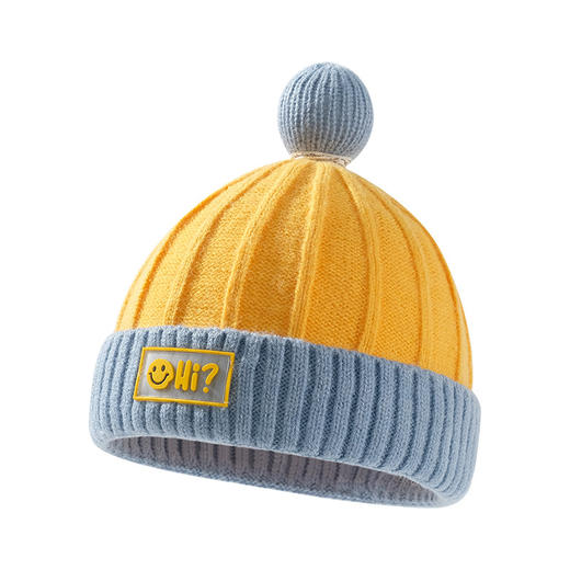 【宝宝笑脸针织帽】秋冬季可爱超萌保暖儿童针织帽子男女婴儿护耳拼色防寒套头毛线帽 商品图3