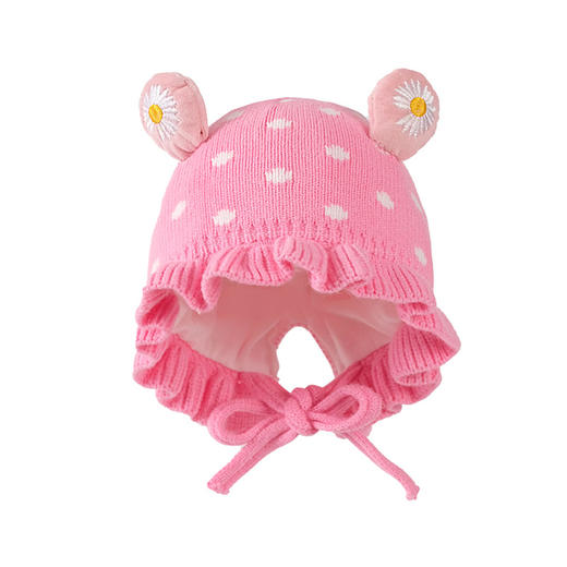 【可爱小雏菊荷叶花边针织帽】儿童帽子秋冬韩版可爱宝宝小雏菊花边针织帽包芯纱保暖帽子 商品图7