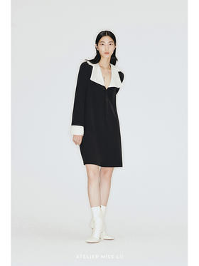 【公主殿下】异形翻领多层薄纱拼接H廓形连衣裙/23000017