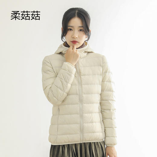 「12款配色！2022秋冬新款」柔菇菇轻薄羽绒服女 连帽短款90白鸭绒外套上衣 商品图0
