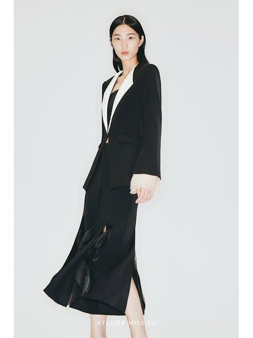 【双生花】多层裁片立体薄纱拼接高腰阔腿七分裤/230008 商品图2