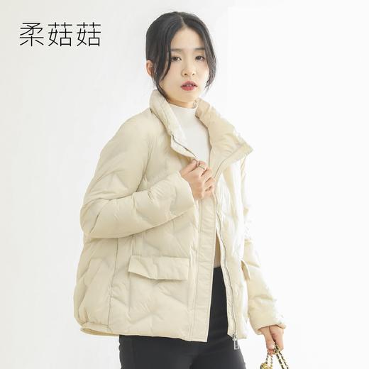 「5款配色！2022秋冬新款」柔菇菇羽绒服 韩版短款90白鸭绒压胶宽松外套上衣 商品图0