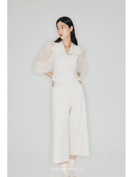 【在云端】异形大翻领廓形纱袖收腰马甲上衣/23006B 商品图1