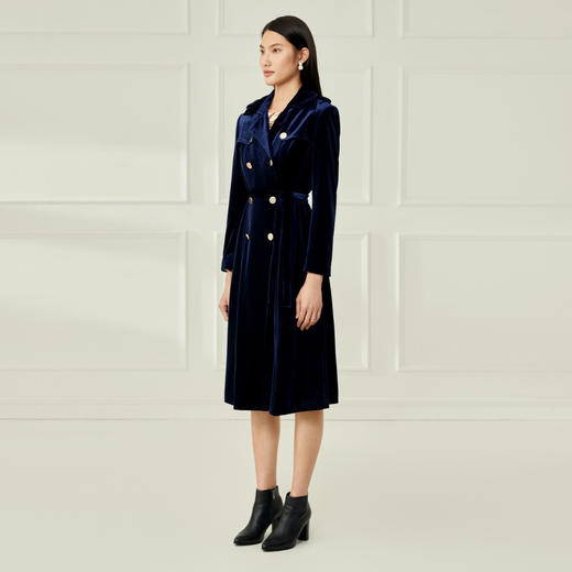 EITIE爱特爱冬季新款经典翻领时尚双排扣收腰中长风衣外套6804502 商品图1