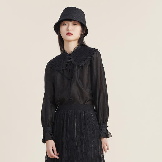 【高端系列】谜底2022秋款复古时尚宽松衬衫长袖衬衣女223GC1148 商品图1