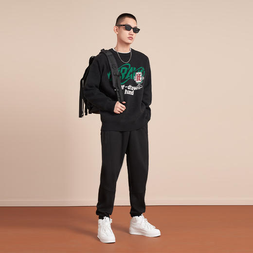 西遇针织衫男2023年秋冬季新款麻将发财长袖内搭毛衣圆领宽松上衣12122454 商品图4