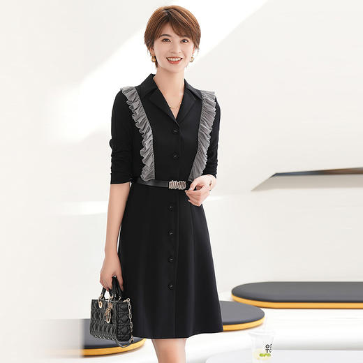 拼接西装连衣裙女长袖秋季新款气质OL通勤职业装裙子 商品图0
