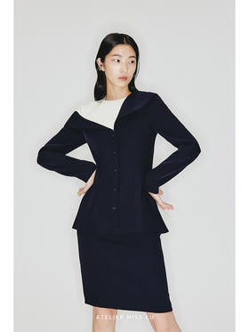 【情书】不规则几何撞色假两件长袖上衣/23007