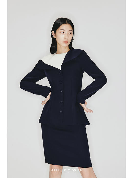 【情书】不规则几何撞色假两件长袖上衣/23007 商品图0