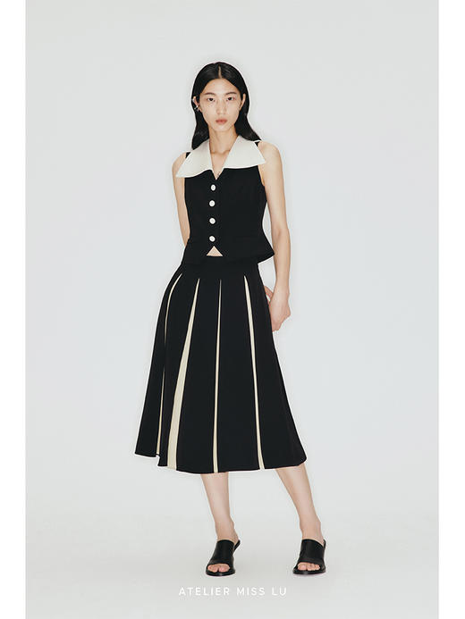 【罗马假日】撞色异形大翻领收腰马甲上衣/23005A 商品图0