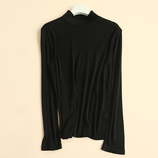 TG-TG03S206真丝小高领女长袖打底衫 经典版型桑蚕丝T恤女打底衫上衣 商品图4