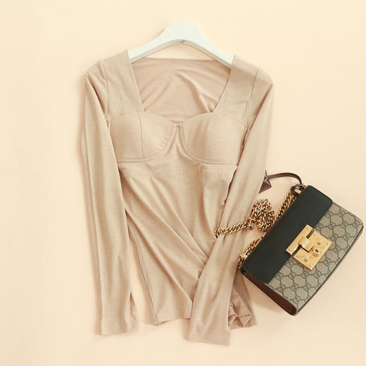 TG-TG03S219德绒无痕蚕丝保暖内衣女带胸垫冬季打底衫薄款上衣秋衣乳胶垫 商品图6