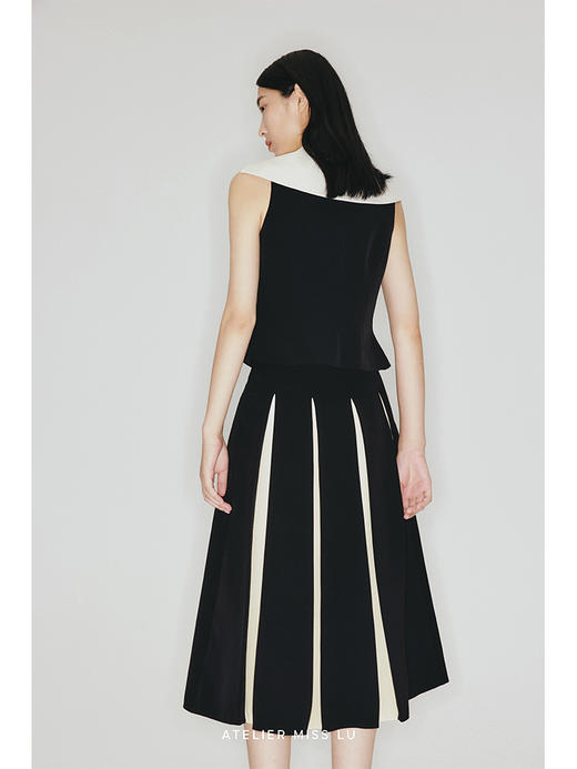 【罗马假日】撞色异形大翻领收腰马甲上衣/23005A 商品图3