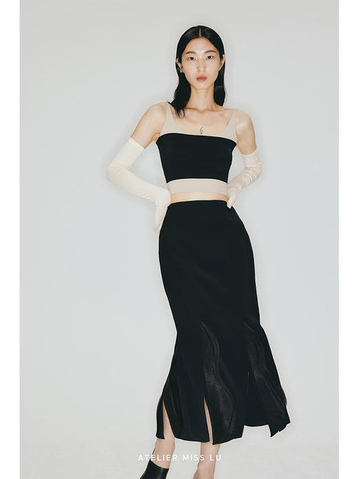 【夜孔雀】层裁片不规则开衩立体薄纱拼接半裙/230003 商品图1