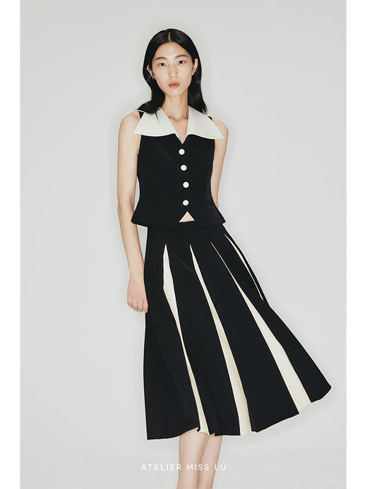 【罗马假日】撞色异形大翻领收腰马甲上衣/23005A 商品图2