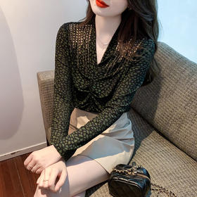 高贵气质长袖亮丝V领打底衫女百搭洋气T恤小衫KQL-323H2966