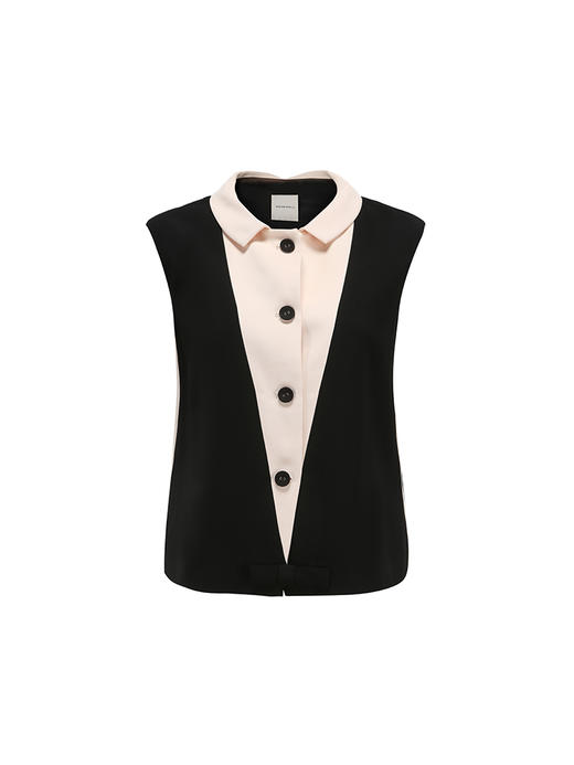 【玛丽假期】几何撞色拼接廓形宽肩马甲/23002 商品图4