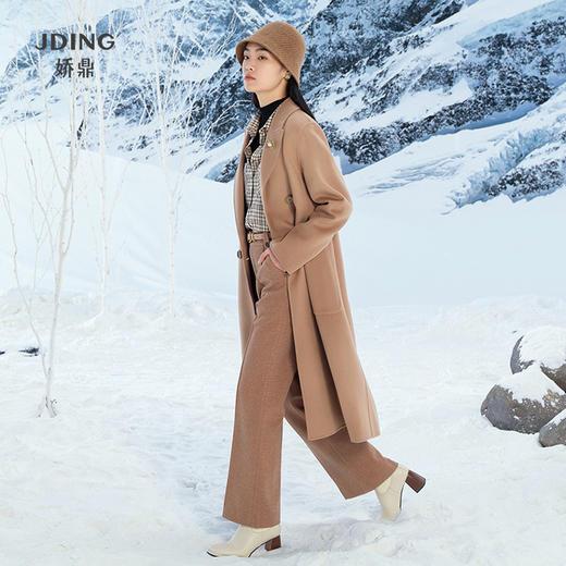 【商场同款】CJCI011 时尚气质毛呢大衣 双面呢  摩卡色 摩登通勤 双排扣气质款中长大衣 绵羊毛 气质 商品图5