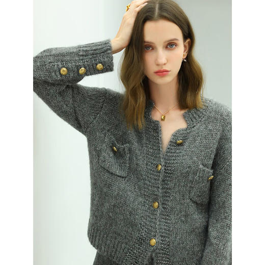 COCOBELLA小香风亮丝花纱毛衣女金属扣千金风针织外套MZ148 商品图2