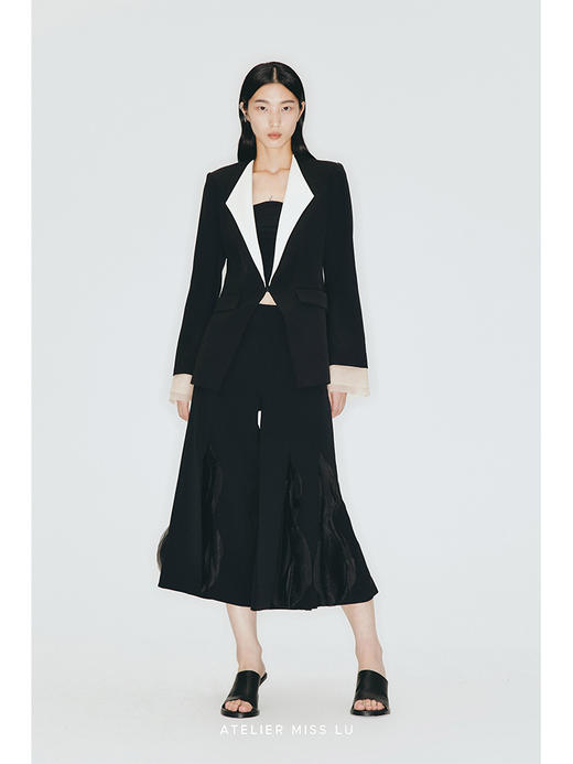 【双生花】多层裁片立体薄纱拼接高腰阔腿七分裤/230008 商品图1