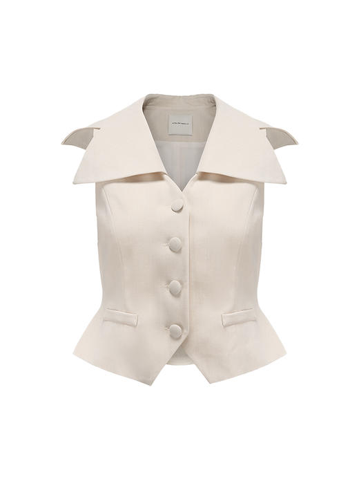 【爱乐之城】异形大翻领收腰马甲上衣/23005B 商品图4