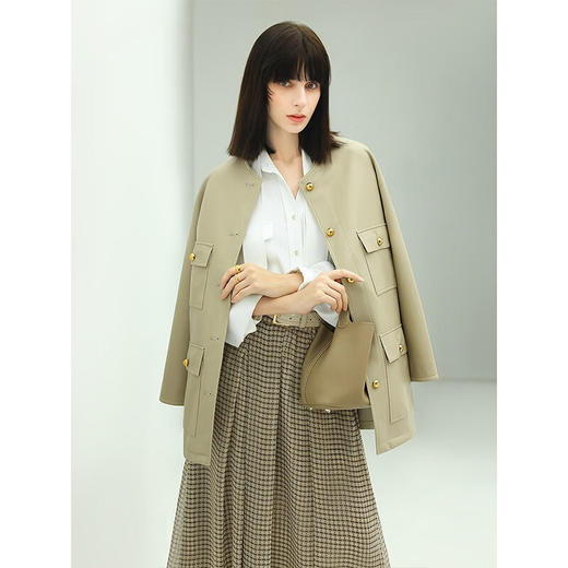 COCOBELLA细腻柔软PU皮衣外套中长款金属扣夹克SC515 商品图2