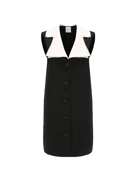 【幻之光】异形大翻领薄纱拼接H型马甲连衣裙/2300004 商品图4