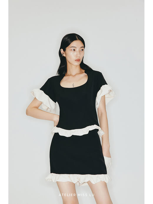 【花与爱丽丝】下摆云朵花边设计高腰直身短裙/230002 商品图2