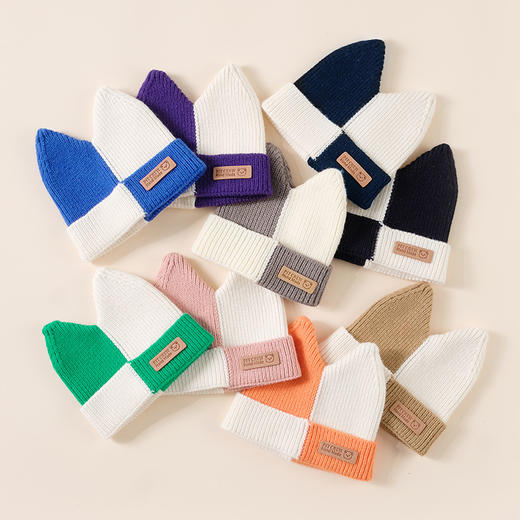 「10款配色！毛儿拼色针织帽」秋冬款可爱儿童毛线针织帽女 男宝宝套童装头帽包头新生儿保暖帽 商品图0