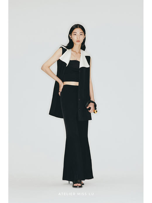 【幻之光】异形大翻领薄纱拼接H型马甲连衣裙/2300004 商品图2