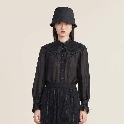 【高端系列】谜底2022秋款复古时尚宽松衬衫长袖衬衣女223GC1148 商品图0